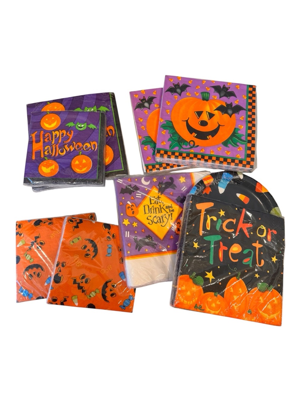 NWT Huge LOT Halloween Napkins Plates Party Pumpkin Orange Black Purple
